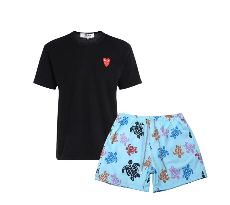 KIT Verão ! Camiseta "Family Hearts" CDG + Shorts "Sea in Blue" Vilebrequin