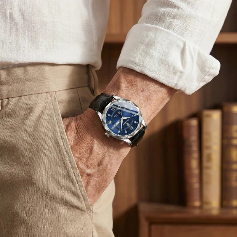 Relógio de Couro Luminous Blue Steel 41mm
