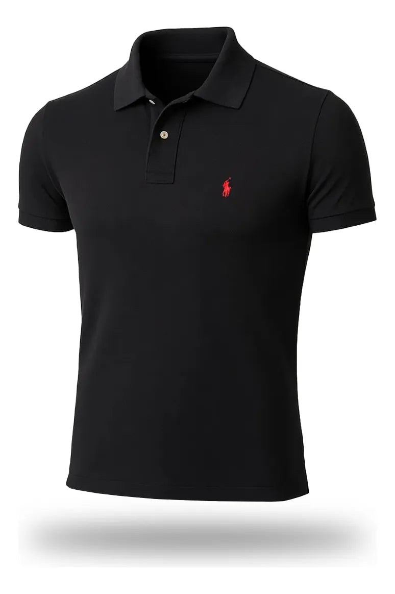 Camisa Polo Bordado Preta