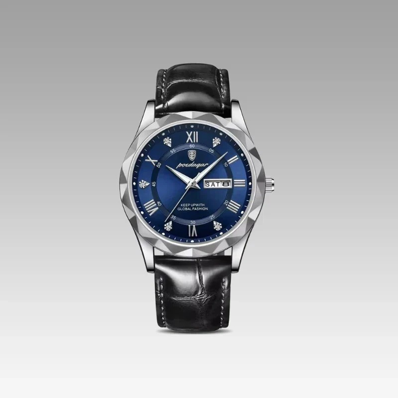Relógio de Couro Luminous Blue Steel 41mm